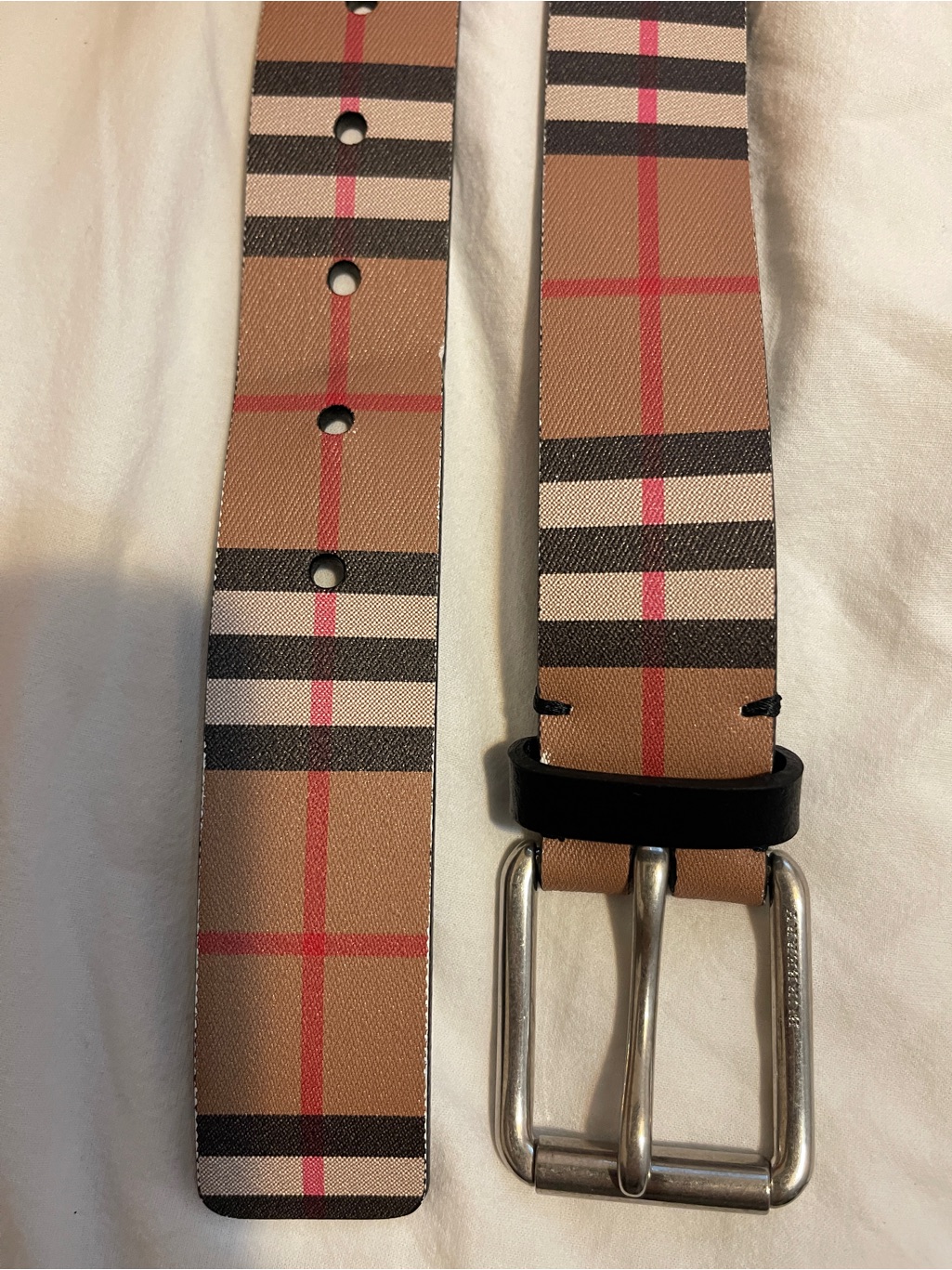 Authentic Burberry Men's Checkered Belt In Tan And Black